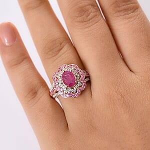 D'Joy Montepuez Ruby and Multi Gemstone 2.75 ctw Ring in 18K Vermeil Yellow Gold Over Sterling Silver (Size 7.0)