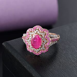 D'Joy Montepuez Ruby, Multi Gemstone Ring in 18K Vermeil Rose Gold Over Sterling Silver 2.75 ctw (Size 8.0)