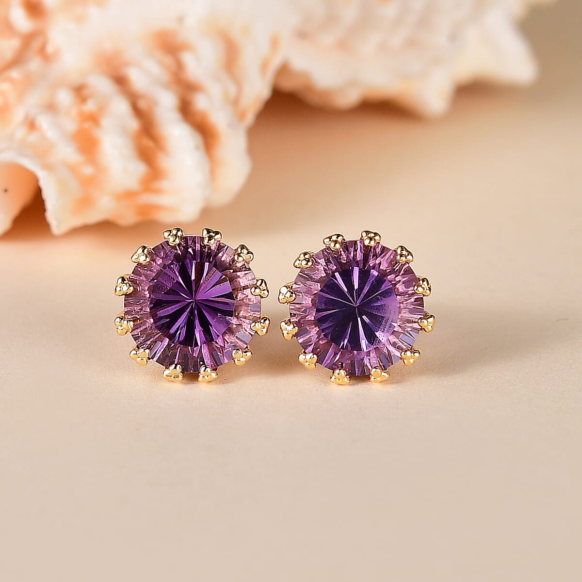 D'Joy Rose De France Amethyst 6.90 ctw Stud Earrings in 18K Vermeil YG Over Sterling Silver image number 1