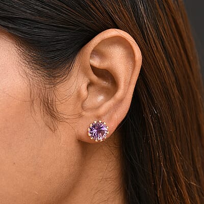 D'Joy Rose De France Amethyst 6.90 ctw Stud Earrings in 18K Vermeil YG Over Sterling Silver