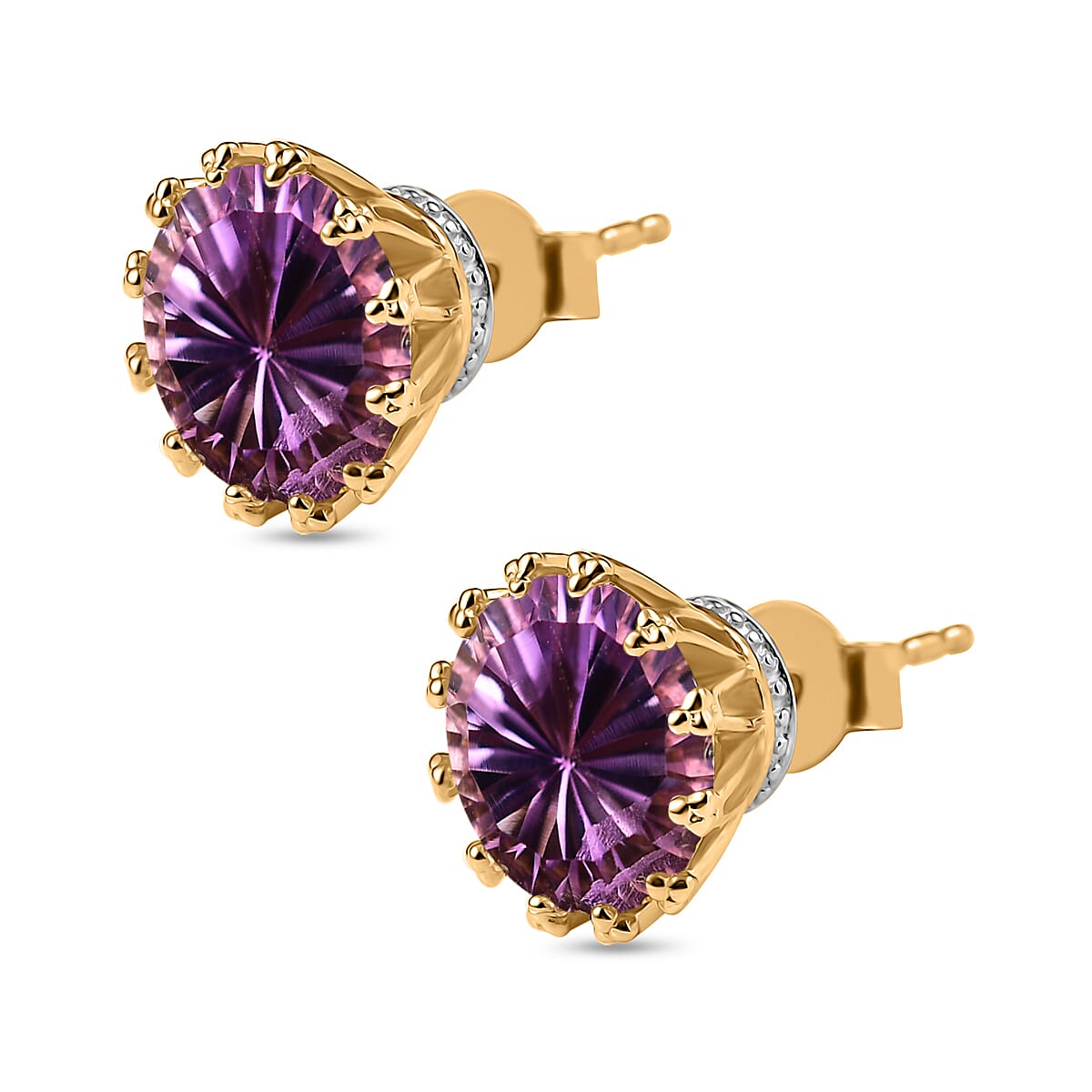 D'Joy Rose De France Amethyst 6.90 ctw Stud Earrings in 18K Vermeil YG Over Sterling Silver image number 3