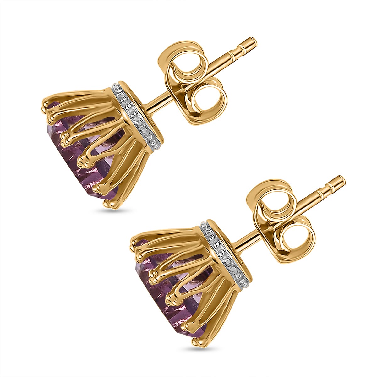 D'Joy Rose De France Amethyst 6.90 ctw Stud Earrings in 18K Vermeil YG Over Sterling Silver image number 4
