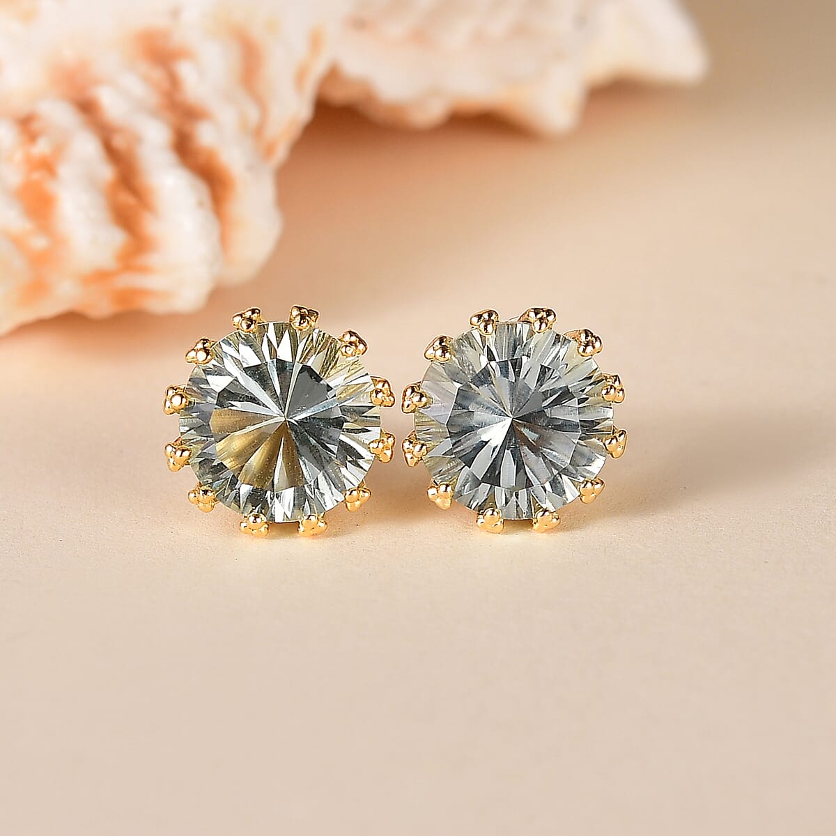 D'Joy Montezuma Prasiolite 6.90 ctw Stud Earrings in 18K Vermeil Yellow Gold Over Sterling Silver image number 1