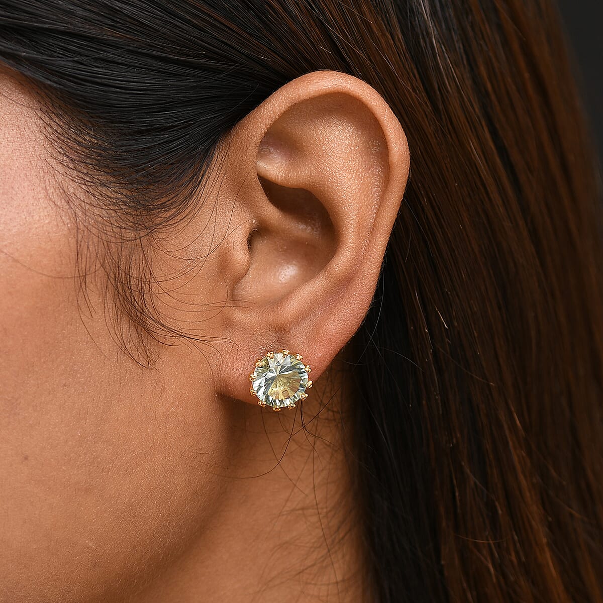 D'Joy Montezuma Prasiolite 6.90 ctw Stud Earrings in 18K Vermeil Yellow Gold Over Sterling Silver image number 2