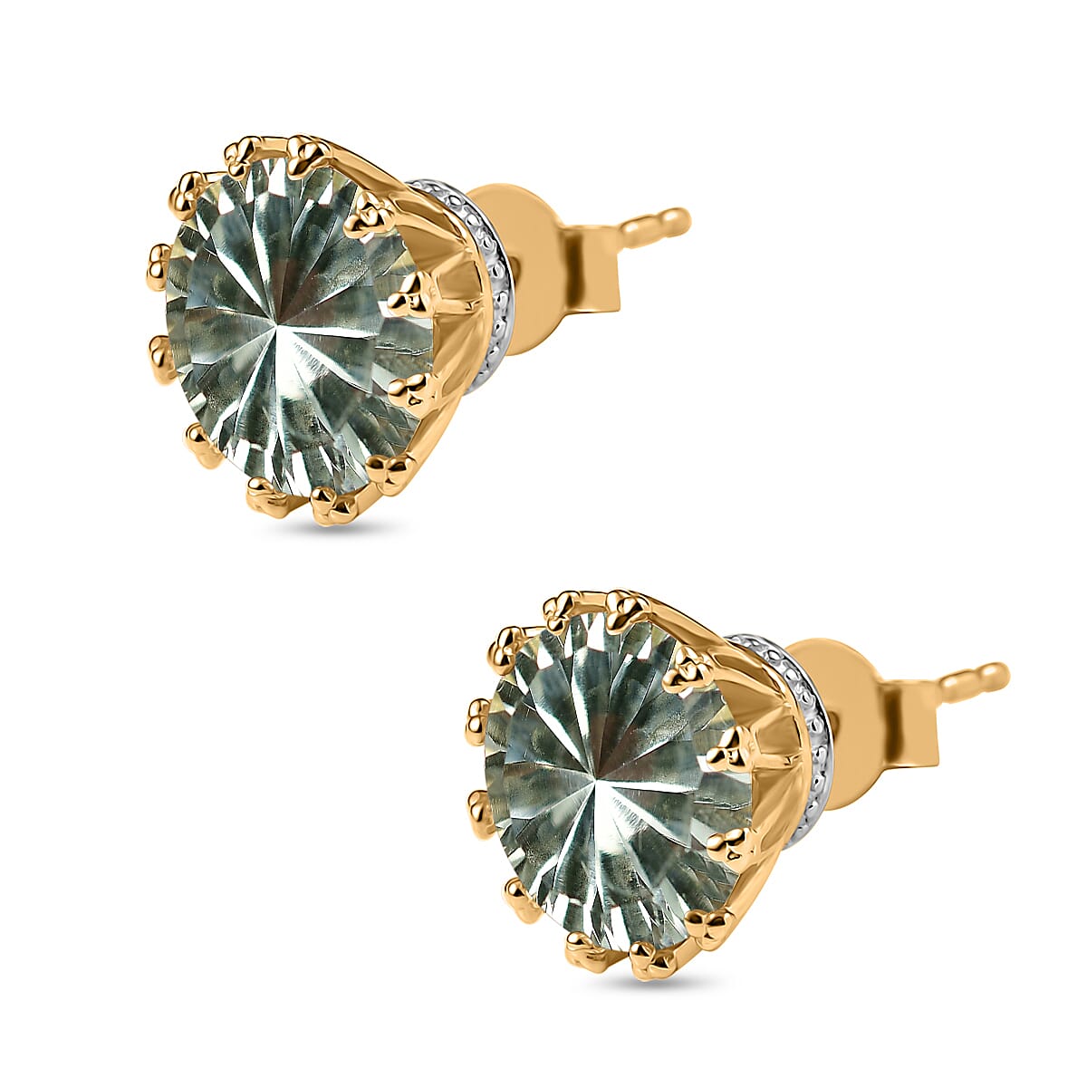 D'Joy Montezuma Prasiolite 6.90 ctw Stud Earrings in 18K Vermeil Yellow Gold Over Sterling Silver image number 3