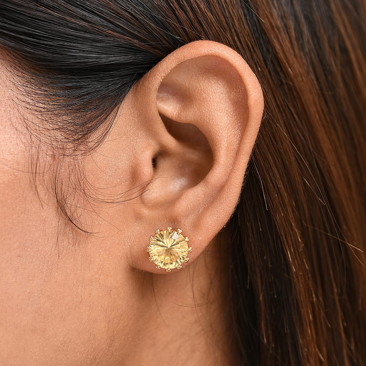 D'Joy Brazilian Citrine 7.00 ctw Stud Earrings in 18K Vermeil Yellow Gold Over Sterling Silver image number 2