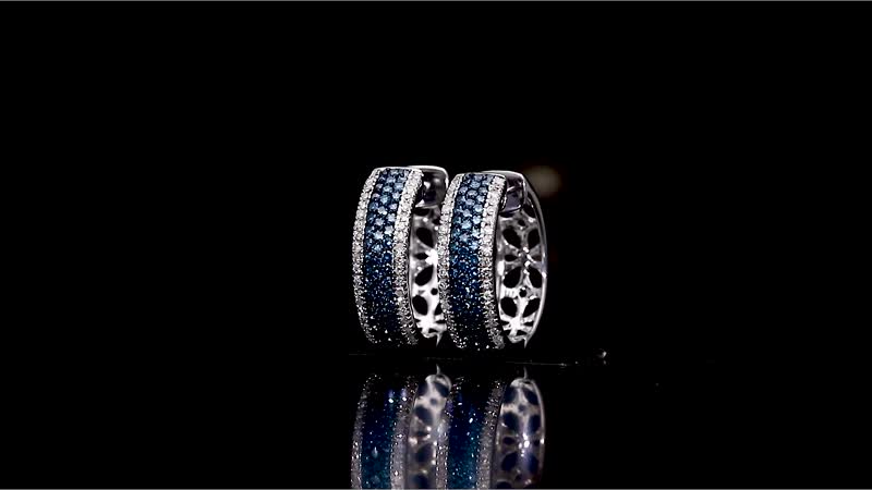 Venice Blue Diamond I1-I2 and Diamond 1.00 ctw Hoop Earrings in Platinum Over Sterling Silver