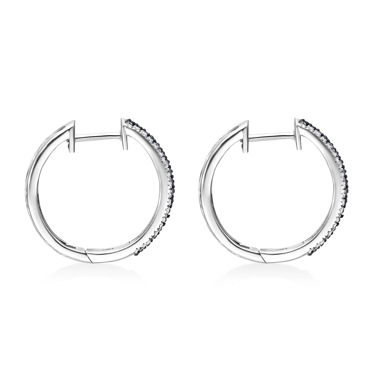 Venice Blue Diamond I1-I2 and Diamond 1.00 ctw Hoop Earrings in Platinum Over Sterling Silver image number 2
