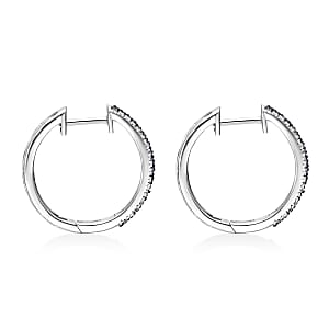 Venice Blue Diamond I1-I2 and Diamond 1.00 ctw Hoop Earrings in Platinum Over Sterling Silver