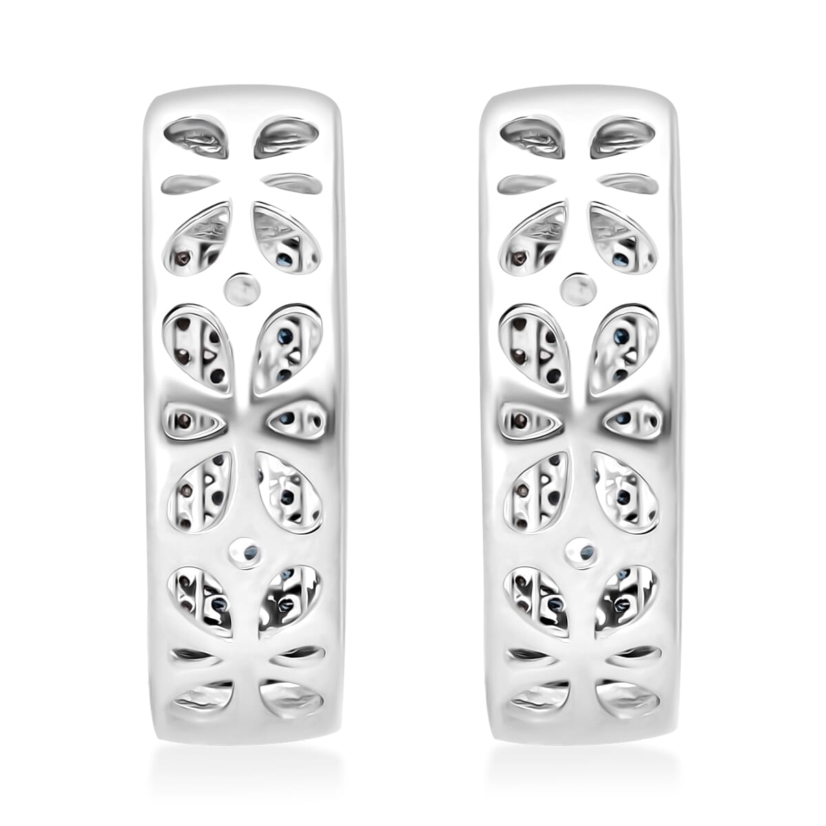 Venice Blue Diamond I1-I2 and Diamond 1.00 ctw Hoop Earrings in Platinum Over Sterling Silver image number 3
