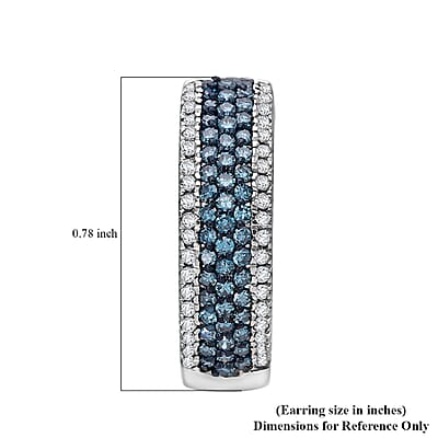 Venice Blue Diamond I1-I2 and Diamond 1.00 ctw Hoop Earrings in Platinum Over Sterling Silver