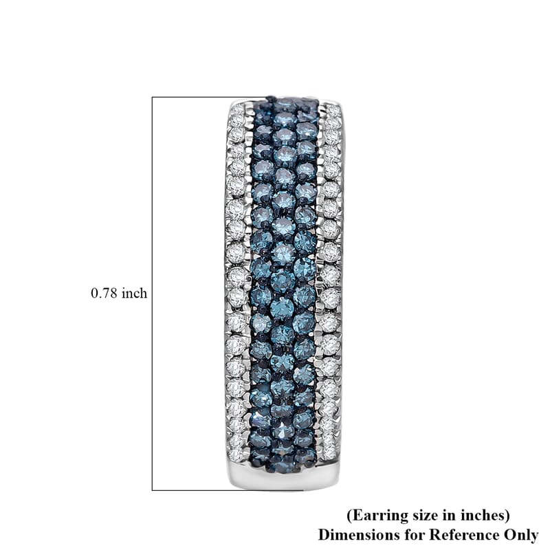 Venice Blue Diamond I1-I2 and Diamond 1.00 ctw Hoop Earrings in Platinum Over Sterling Silver