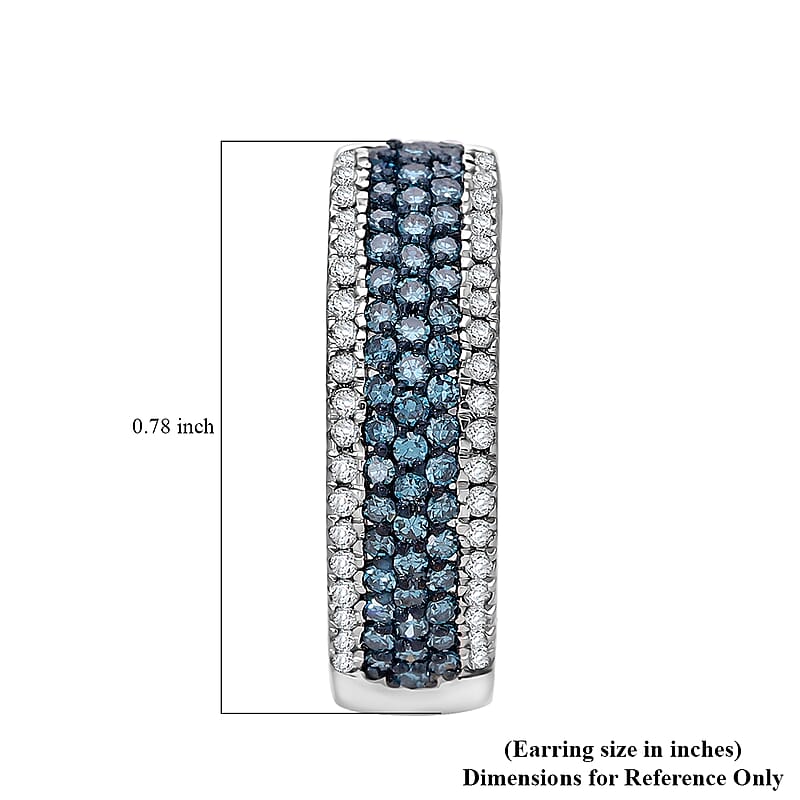 Venice Blue Diamond I1-I2 and Diamond 1.00 ctw Hoop Earrings in Platinum Over Sterling Silver