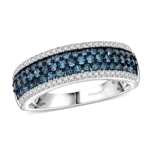 Venice Blue Diamond I1-I2 and Diamond 1.00 ctw Ring in Platinum Over Sterling Silver (Size 6.0)