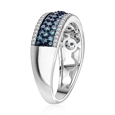 Venice Blue Diamond I1-I2 and Diamond 1.00 ctw Ring in Platinum Over Sterling Silver (Size 6.0)