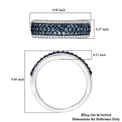 Venice Blue Diamond I1-I2 and Diamond 1.00 ctw Ring in Platinum Over Sterling Silver (Size 6.0)