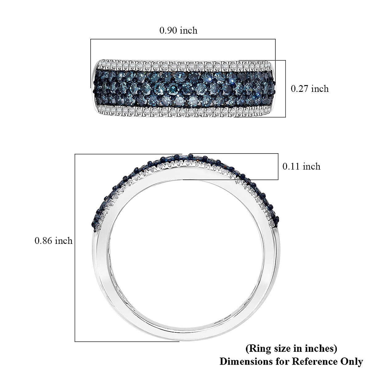 Venice Blue Diamond I1-I2 and Diamond 1.00 ctw Ring in Platinum Over Sterling Silver (Size 9.0) image number 4