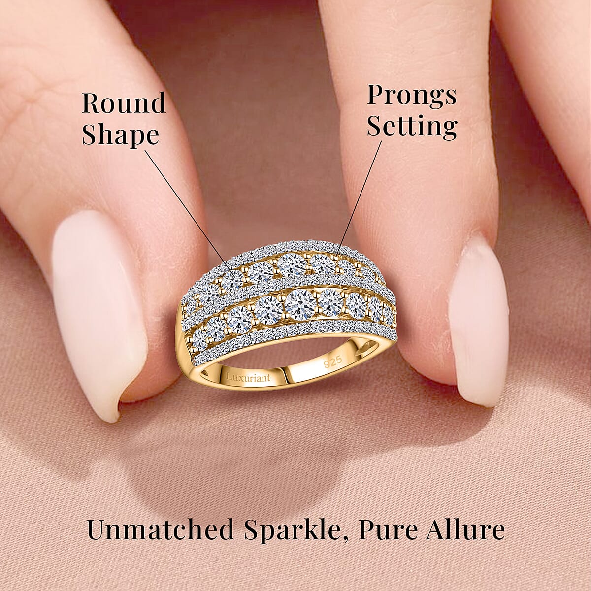 Luxuriant Lab Grown Diamond G-H SI 1.50 ctw Ring in 18K Vermeil Yellow Gold Over Sterling Silver (Size 8.0)  image number 5