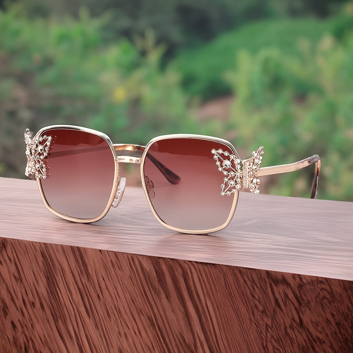 UV400 Polarized Sunglasses with Storage Bag - Light Gold image number 1