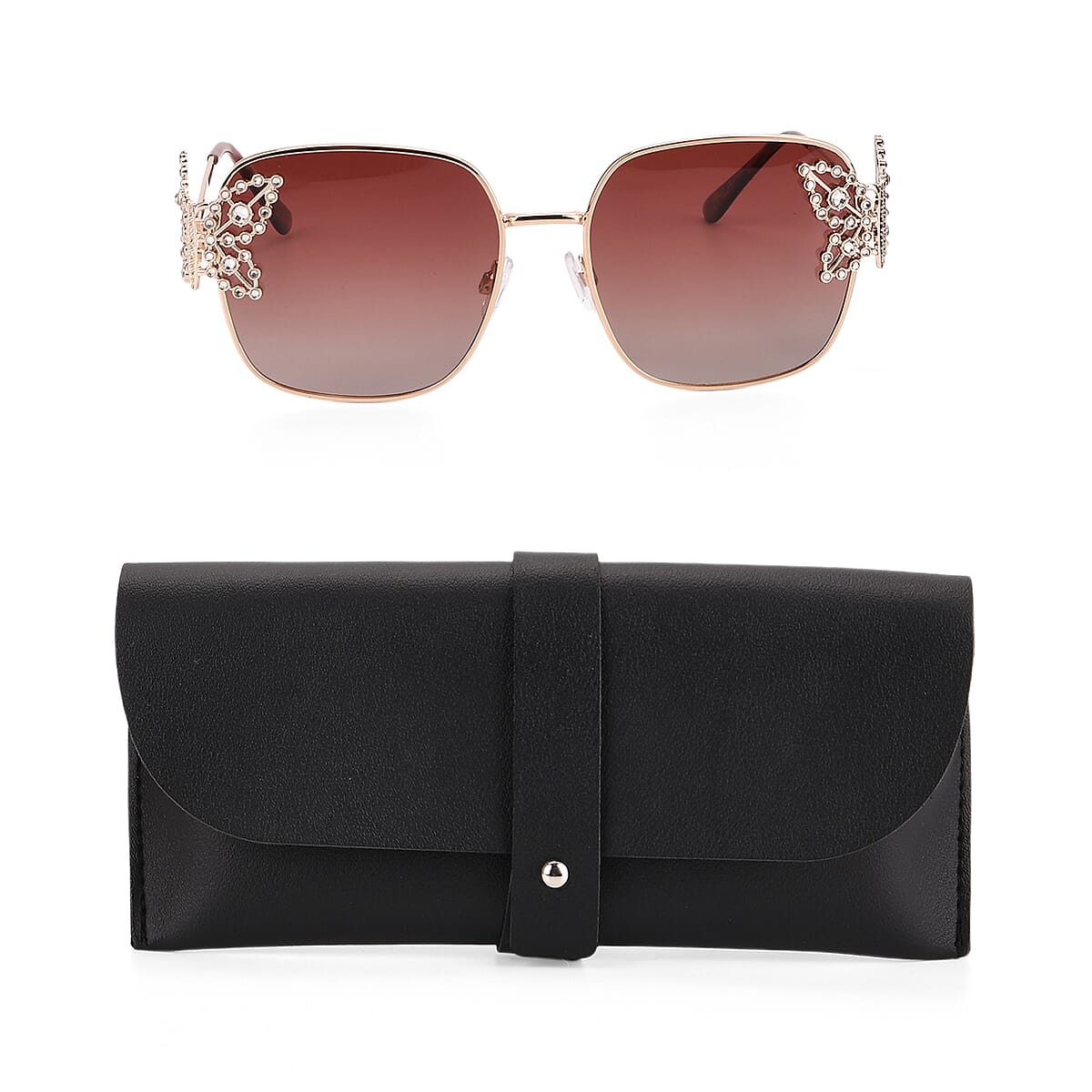 UV400 Polarized Sunglasses with Storage Bag - Light Gold image number 4