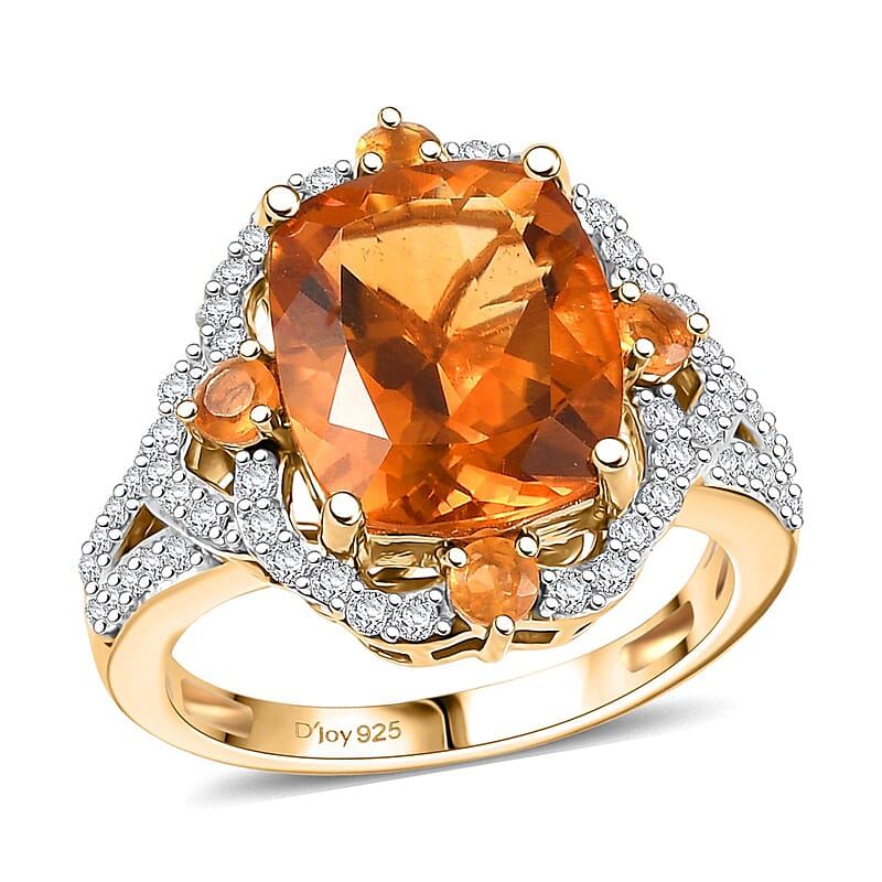 D'Joy Santa Ana Madeira Citrine and Multi Gemstone 6.25 ctw Art Deco Ring in 18K Vermeil Yellow Gold Over Sterling Silver (Size 10.0)