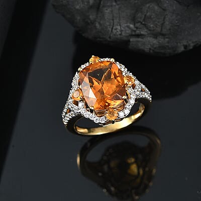 D'Joy Santa Ana Madeira Citrine and Multi Gemstone 6.25 ctw Art Deco Ring in 18K Vermeil Yellow Gold Over Sterling Silver (Size 10.0)