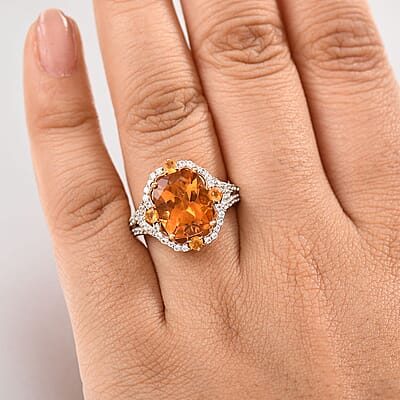D'Joy Santa Ana Madeira Citrine and Multi Gemstone 6.25 ctw Art Deco Ring in 18K Vermeil Yellow Gold Over Sterling Silver (Size 10.0)