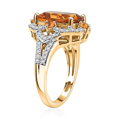 D'Joy Santa Ana Madeira Citrine and Multi Gemstone 6.25 ctw Art Deco Ring in 18K Vermeil Yellow Gold Over Sterling Silver (Size 10.0)