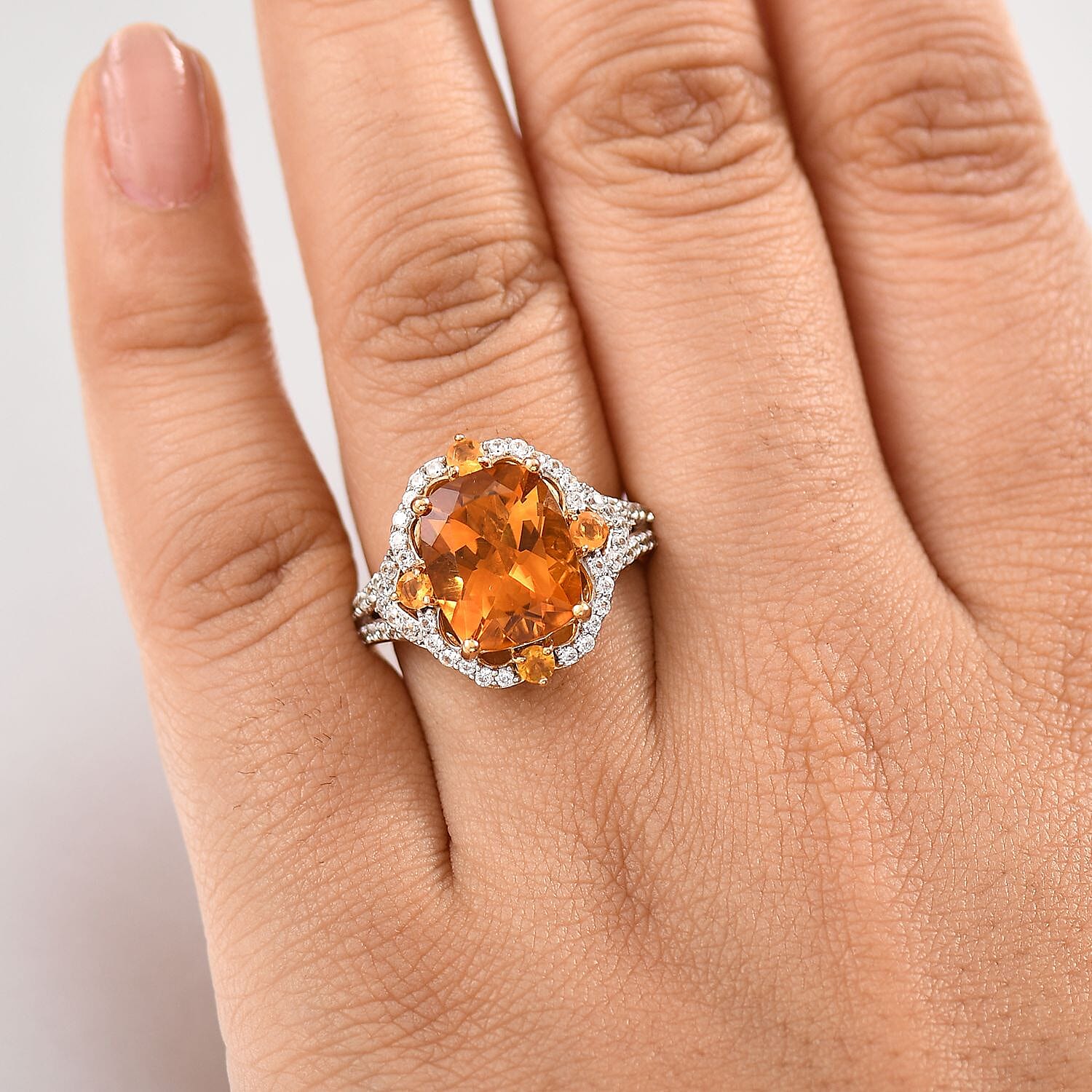 D'Joy Santa Ana Madeira Citrine and Multi Gemstone 6.25 ctw Art Deco Ring in 18K Vermeil Yellow Gold Over Sterling Silver (Size 5.0)