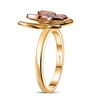 D'Joy Natural Pink, White and Yellow Diamond 0.33 ctw Butterfly Ring in 18K Vermeil Rose Gold and Yellow Gold Over Sterling Silver (Size 10.0) 
