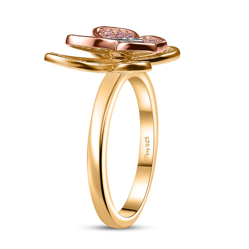 D'Joy Natural Pink, White and Yellow Diamond 0.33 ctw Butterfly Ring in 18K Vermeil Rose Gold and Yellow Gold Over Sterling Silver (Size 10.0) 