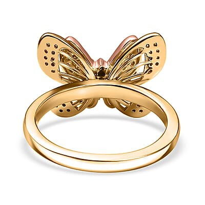 D'Joy Natural Pink, White and Yellow Diamond 0.33 ctw Butterfly Ring in 18K Vermeil Rose Gold and Yellow Gold Over Sterling Silver (Size 10.0) 