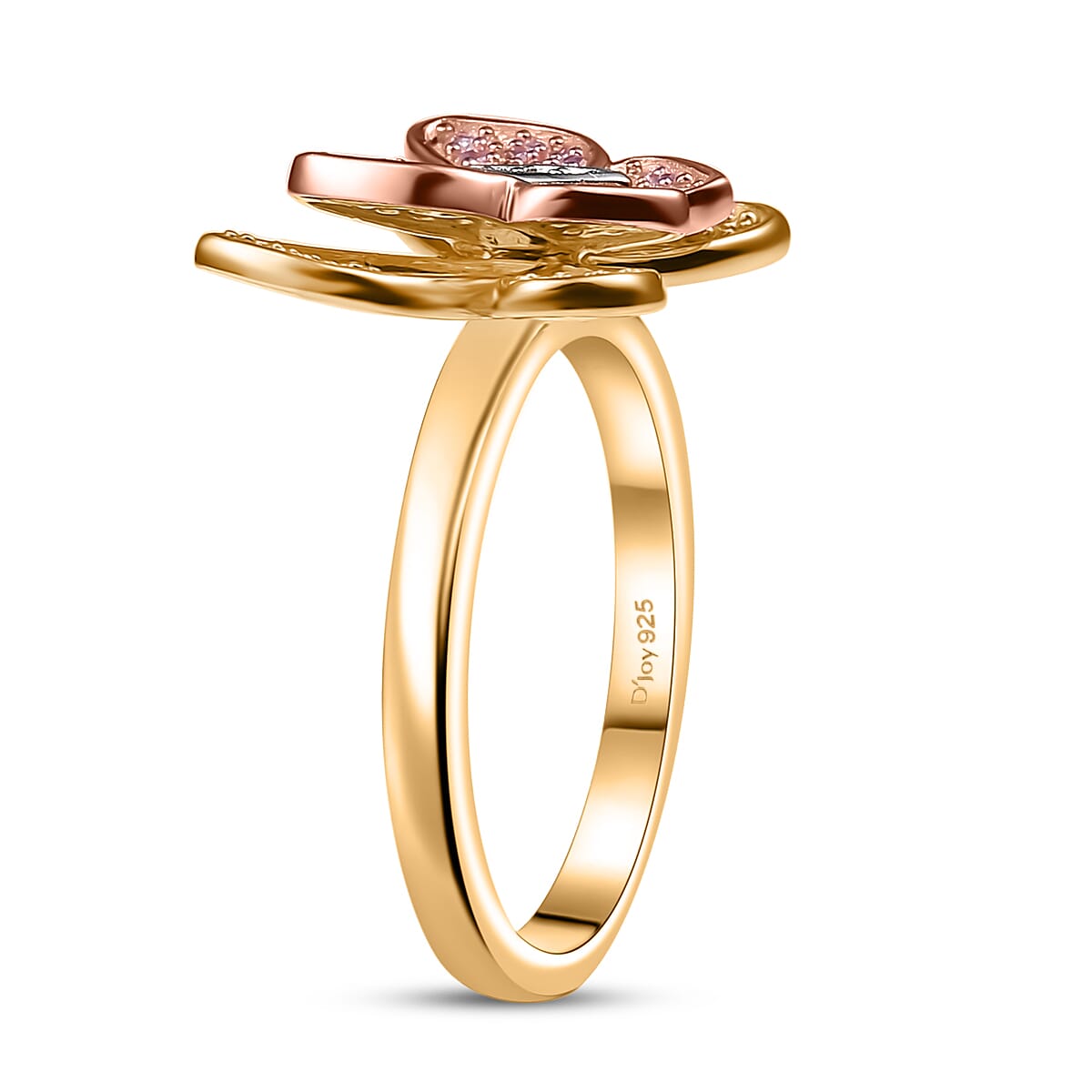 D'Joy Natural Pink, White and Yellow Diamond 0.33 ctw Butterfly Ring in 18K Vermeil Rose Gold and Yellow Gold Over Sterling Silver (Size 6.0)  image number 3