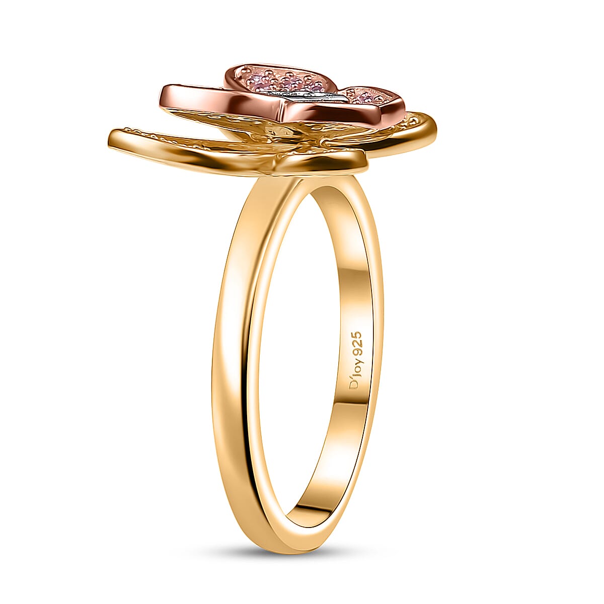 D'Joy Natural Pink, White and Yellow Diamond 0.33 ctw Butterfly Ring in 18K Vermeil Rose Gold and Yellow Gold Over Sterling Silver (Size 7.0)  image number 3