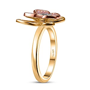 D'Joy Natural Pink, White and Yellow Diamond 0.33 ctw Butterfly Ring in 18K Vermeil Rose Gold and Yellow Gold Over Sterling Silver (Size 8.0) 