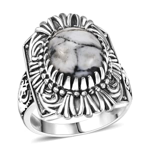 D'Joy Artisan Crafted White Buffalo 5.00 ctw Sacred Guardians Ring in Sterling Silver (Size 10.0) 