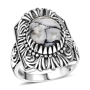D'Joy Artisan Crafted White Buffalo 5.00 ctw Sacred Guardians Ring in Sterling Silver (Size 6.0) 