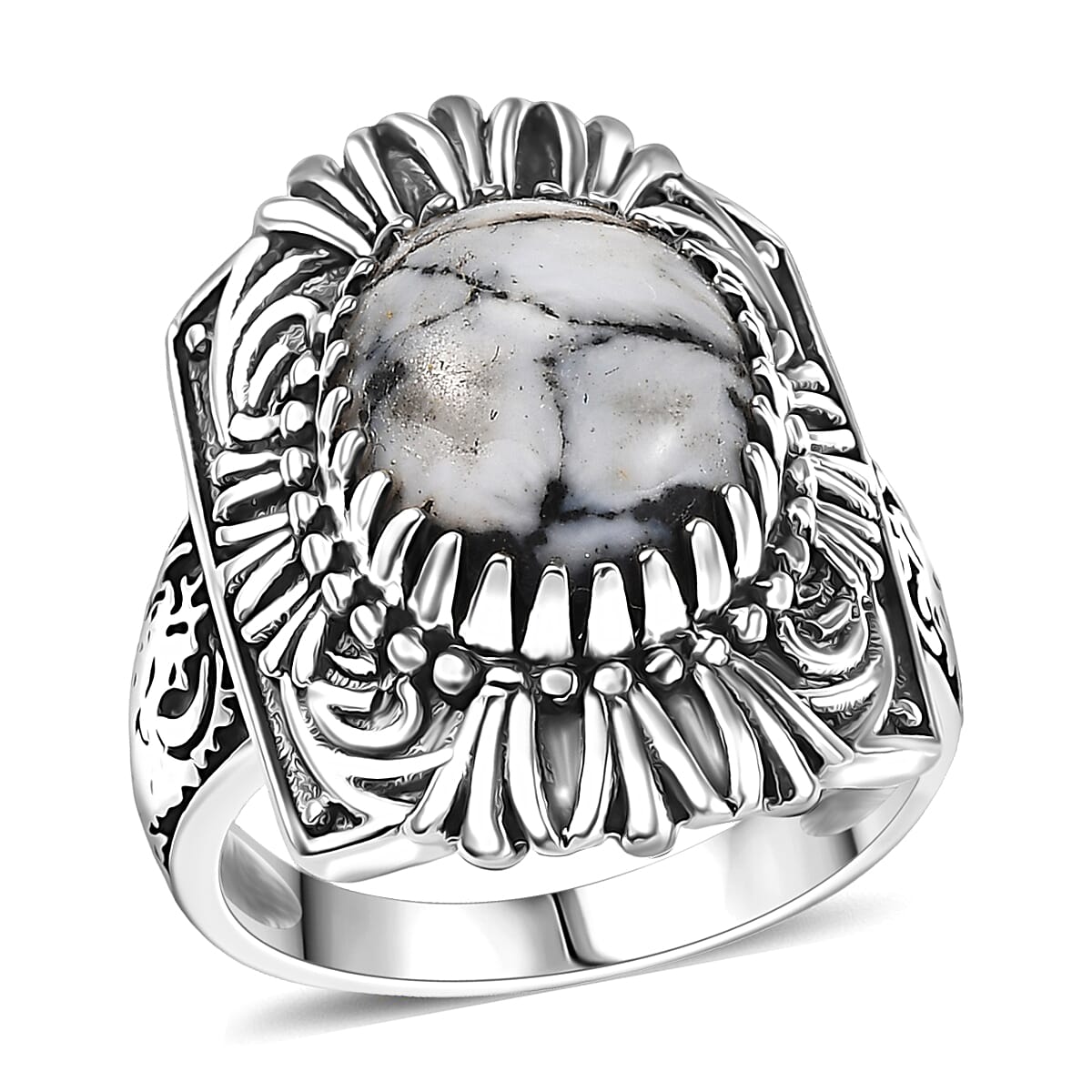 D'Joy Artisan Crafted White Buffalo 5.00 ctw Sacred Guardians Ring in Sterling Silver (Size 7.0)  image number 0