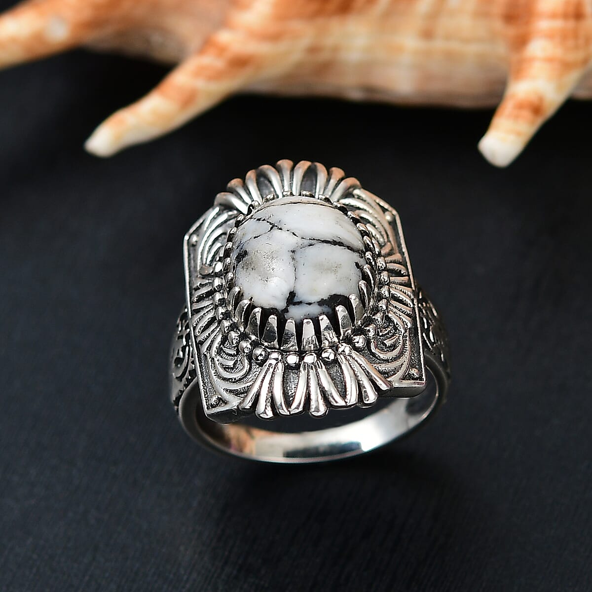 D'Joy Artisan Crafted White Buffalo 5.00 ctw Sacred Guardians Ring in Sterling Silver (Size 7.0)  image number 1