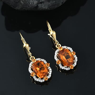 D'Joy Santa Ana Madeira Citrine and Multi Gemstone 5.00 ctw Art Deco Earrings in 18K Vermeil Yellow Gold Over Sterling Silver
