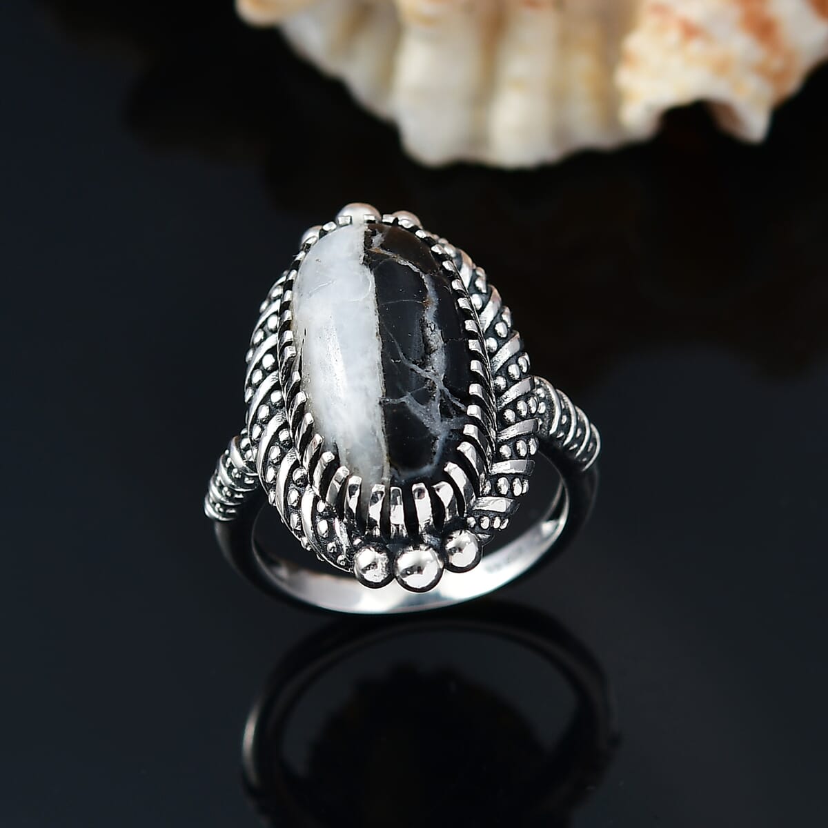 D'Joy Artisan Crafted White Buffalo 10.50 ctw Native American and Southwestern Ring in Sterling Silver (Size 7.0) image number 1