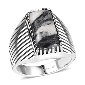 D'Joy Artisan Crafted White Buffalo 6.60 ctw Men's Ring in Black Oxidized Sterling Silver (Size 10.0)