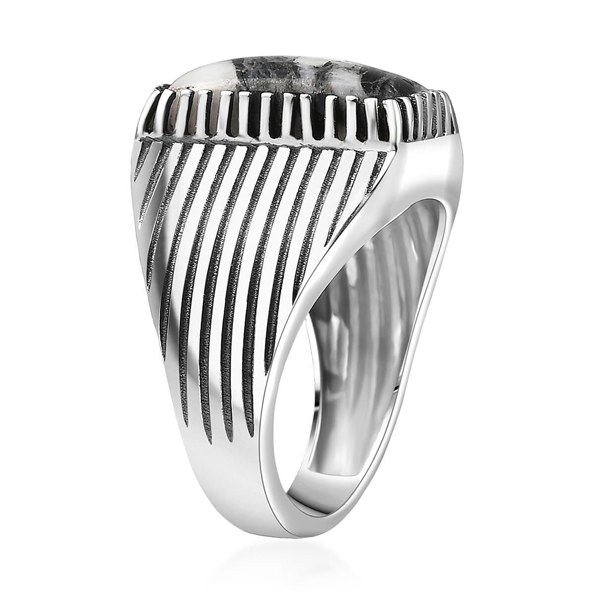 D'Joy Artisan Crafted White Buffalo 6.60 ctw Mens Ring in Black Oxidized Sterling Silver (Size 12.0) image number 3