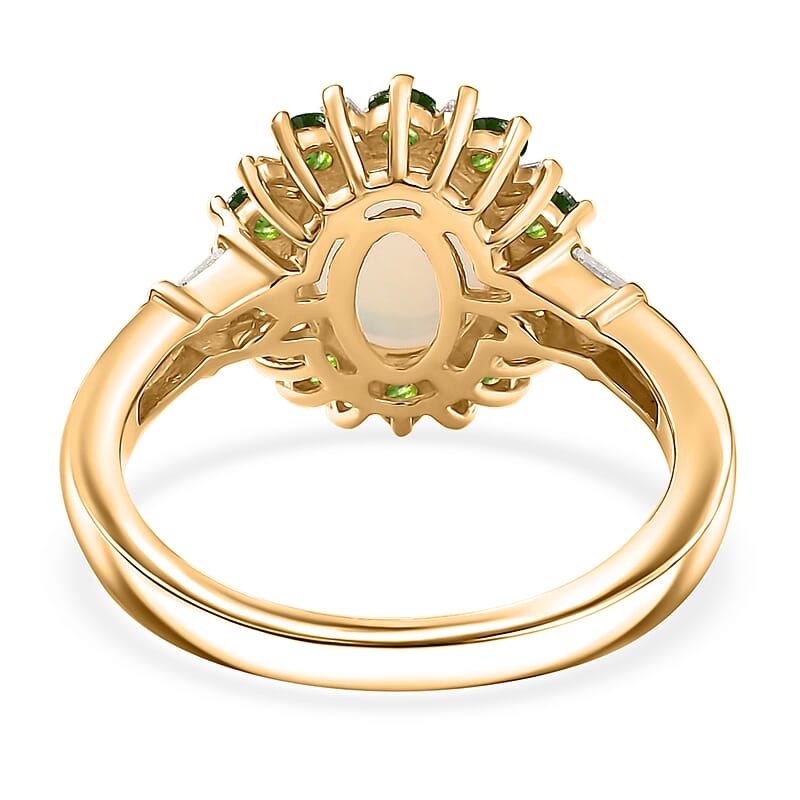 D'Joy Premium Ethiopian Welo Opal and Multi Gemstone 1.90 ctw Sunburst Ring in 18K Vermeil Yellow Gold Over Sterling Silver (Size 10.0)