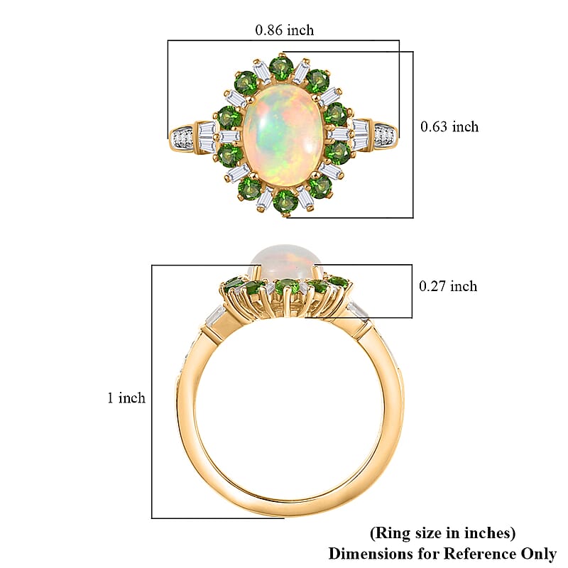 D'Joy Premium Ethiopian Welo Opal and Multi Gemstone 1.90 ctw Sunburst Ring in 18K Vermeil Yellow Gold Over Sterling Silver (Size 10.0)