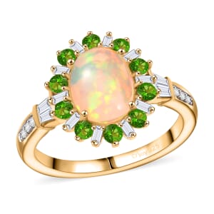 D'Joy Premium Ethiopian Welo Opal and Multi Gemstone 1.90 ctw Sunburst Ring in 18K Vermeil Yellow Gold Over Sterling Silver (Size 7.0)