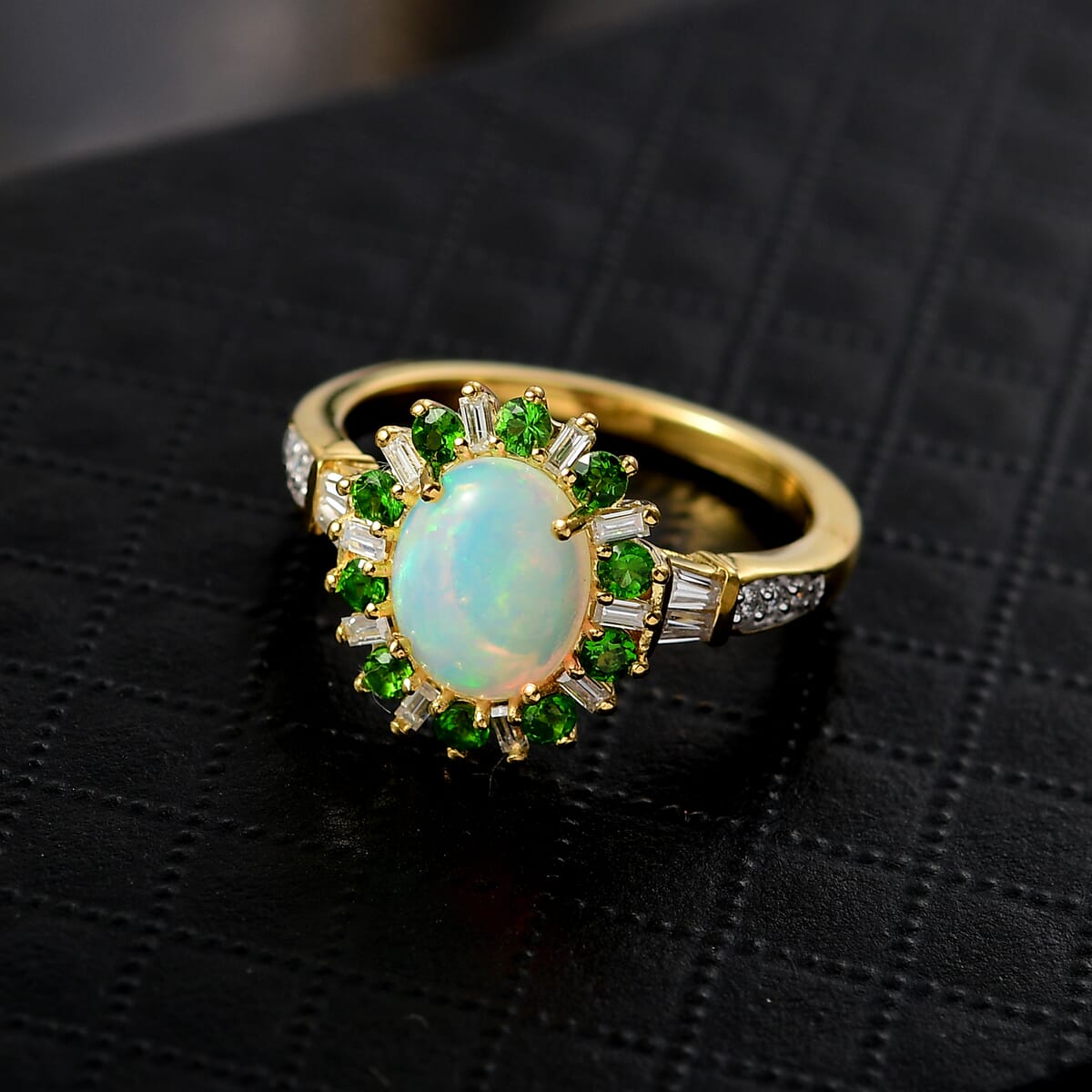 D'Joy Premium Ethiopian Welo Opal and Multi Gemstone 1.90 ctw Sunburst Ring in 18K Vermeil Yellow Gold Over Sterling Silver (Size 7.0) image number 1