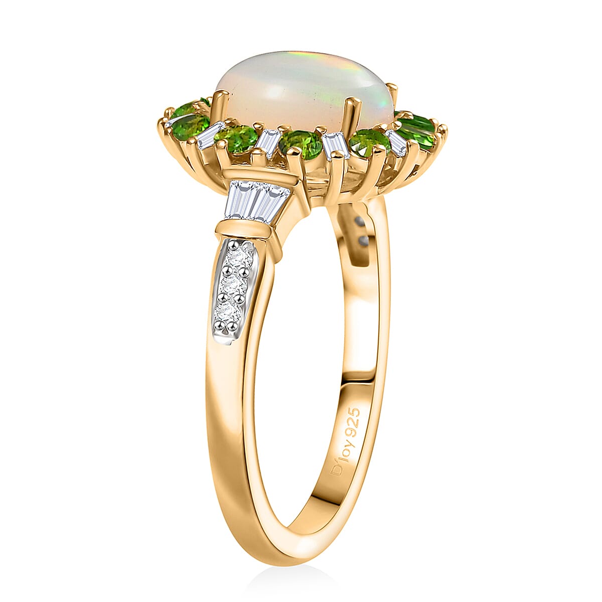 D'Joy Premium Ethiopian Welo Opal and Multi Gemstone 1.90 ctw Sunburst Ring in 18K Vermeil Yellow Gold Over Sterling Silver (Size 8.0) image number 3