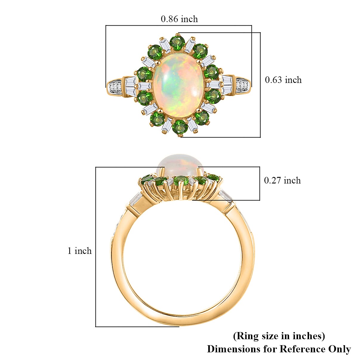 D'Joy Premium Ethiopian Welo Opal and Multi Gemstone 1.90 ctw Sunburst Ring in 18K Vermeil Yellow Gold Over Sterling Silver (Size 8.0) image number 5
