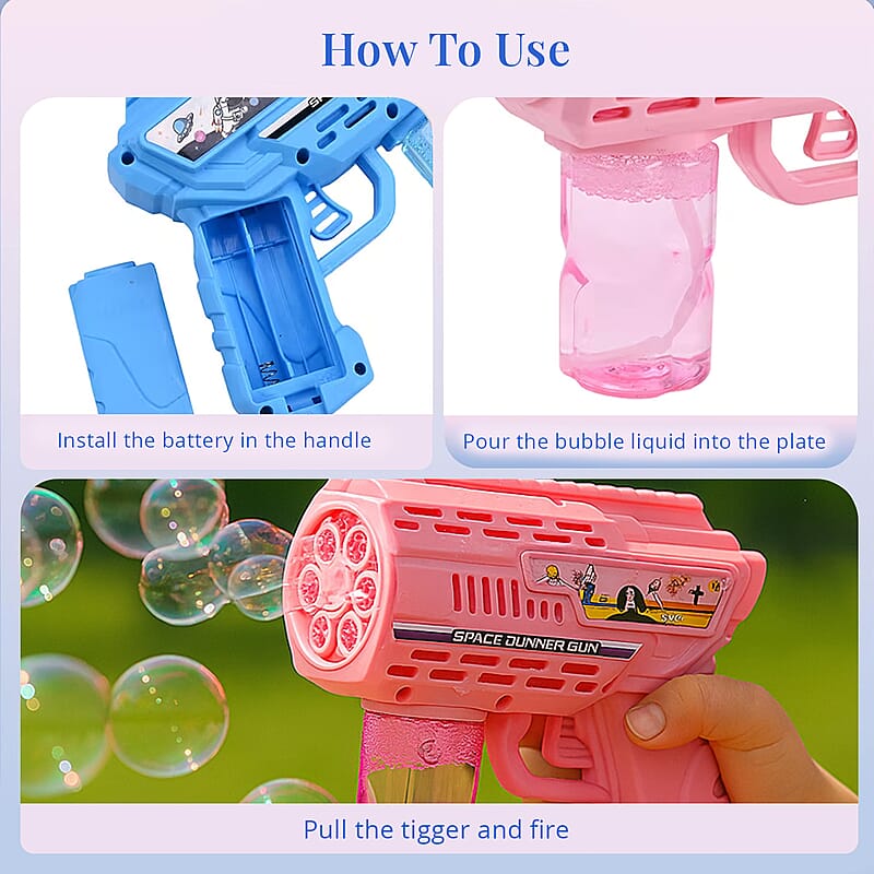 Pink and Blue 2-Piece Set Bubble Gun with Light